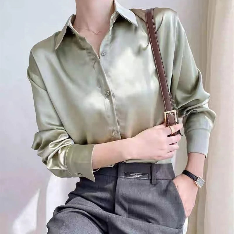 Women's solid color satin long sleeve