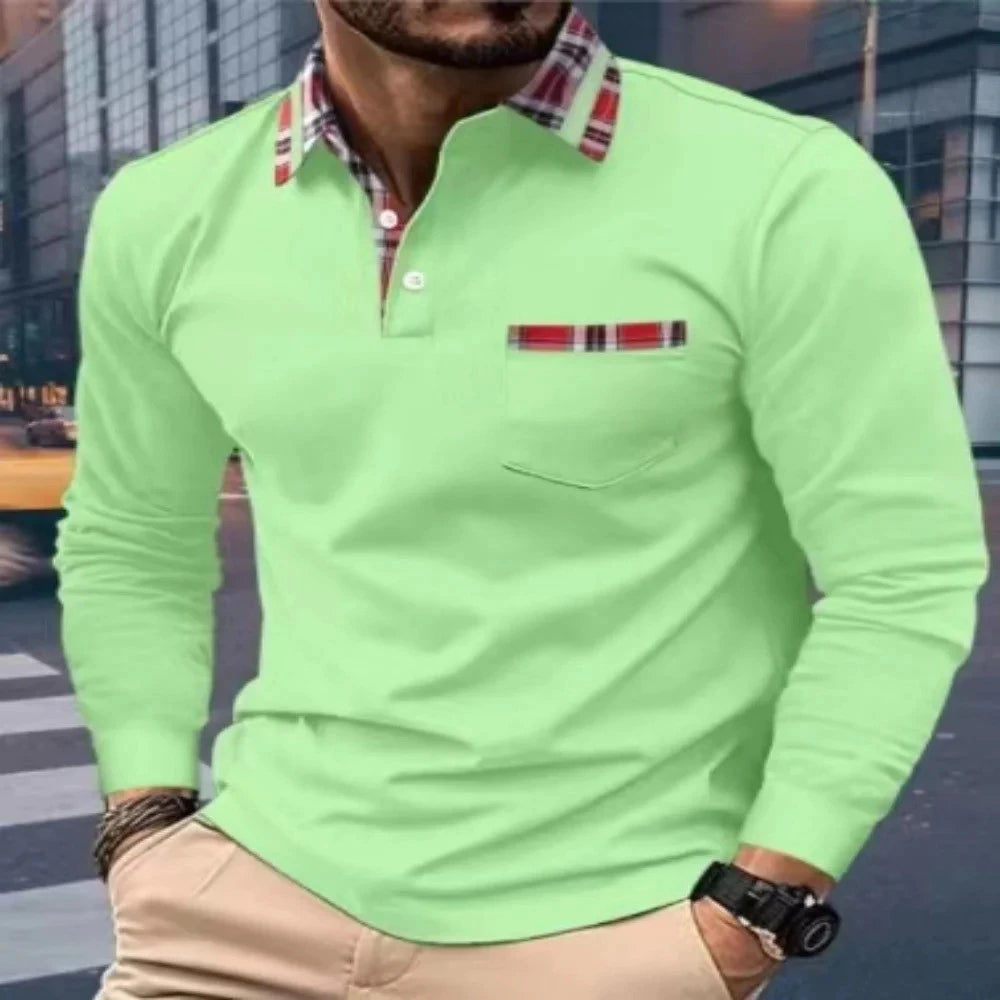 Spring And Autumn New Men's Casual Long Sleeved Polo Shirt